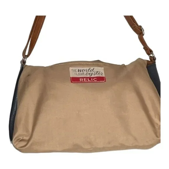 Relic Versatile Pebbled Faux Leather Bag  - Navy/Tan - 13" w x 3.5" d x 11.5” h - Picture 9 of 15